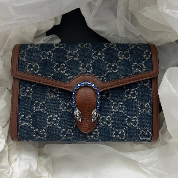 Gucci Dionysus GG Chain Wallet Denim